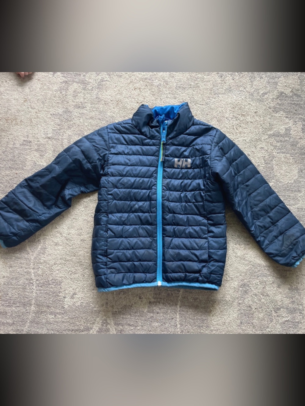 Helly Hansen Down Insulated Puffer Jacket with Light Blue Trim size 5 girls boys